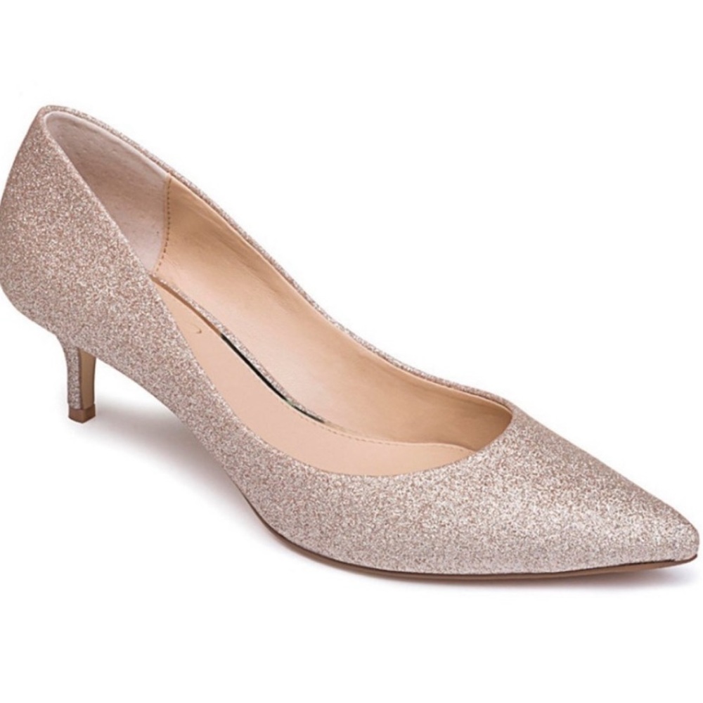 NWT Jewel Badgley Mischka Womens Royalty Evening Pumps Shoe Gold Glitter 7.5M